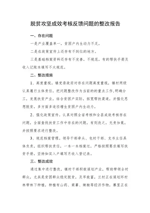 脱贫攻坚成效考核反馈问题的整改报告