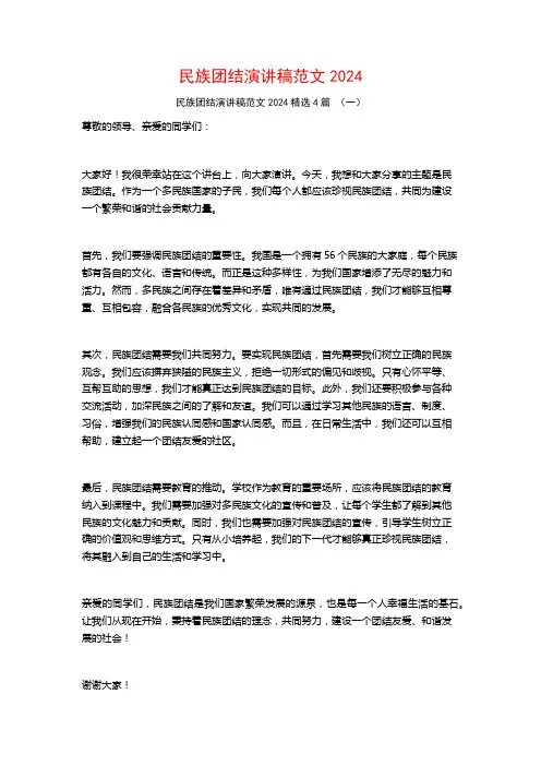 民族团结演讲稿范文20244篇