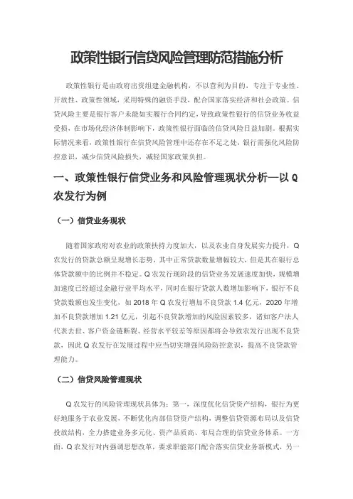 政策性银行信贷风险管理防范措施分析