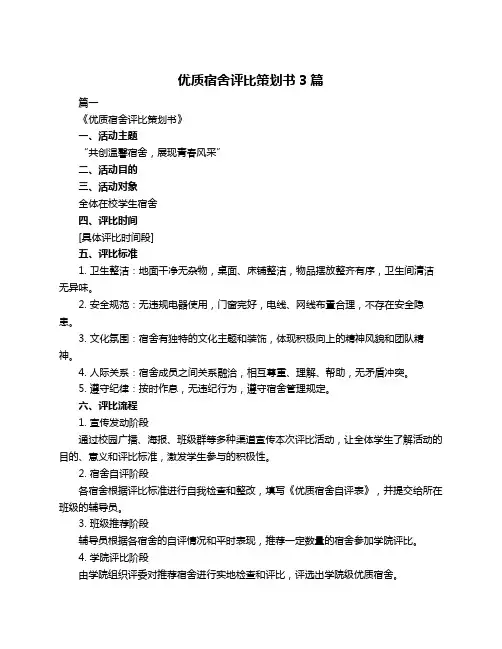 优质宿舍评比策划书3篇
