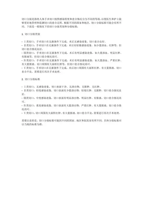 切口分级类别和分级标准