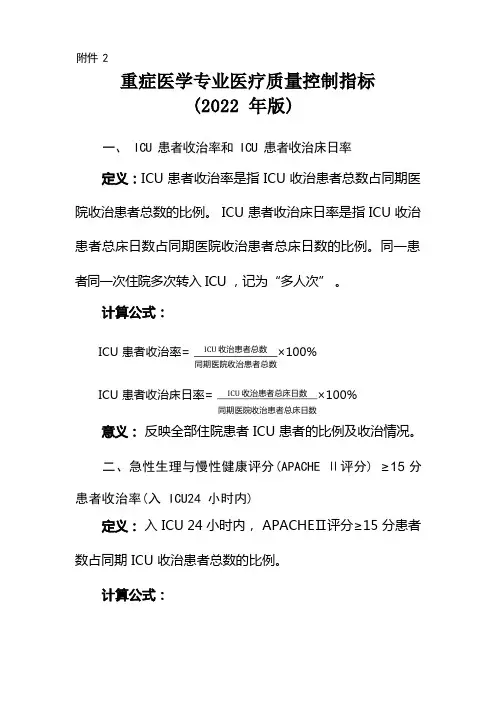 重症医学专业医疗质量控制指标(2015版)