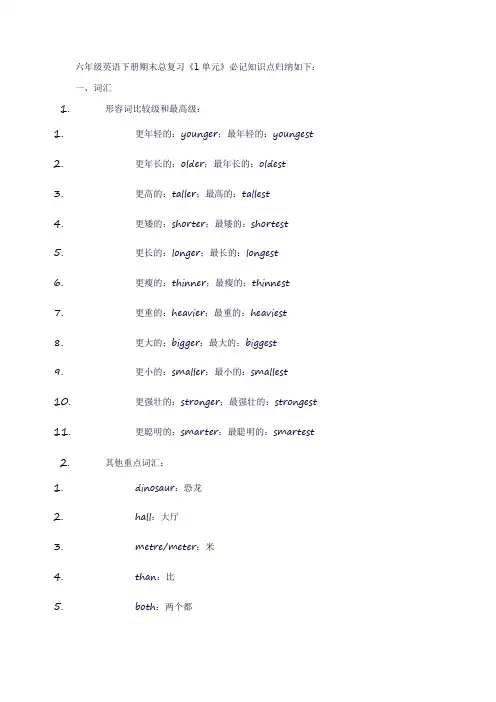 六年级英语下册期末总复习《1单元》必记知识点