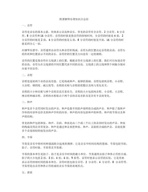 简谱钢琴乐理知识点总结