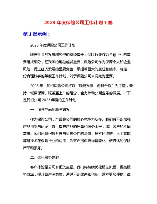 2023年度保险公司工作计划7篇