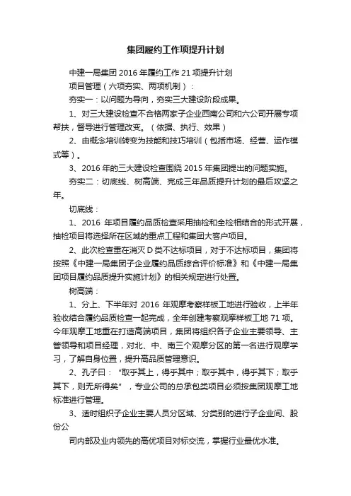集团履约工作项提升计划