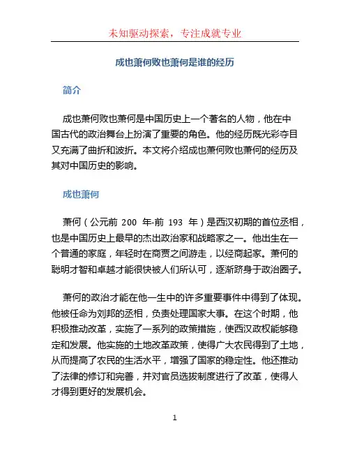 成也萧何败也萧何是谁的经历