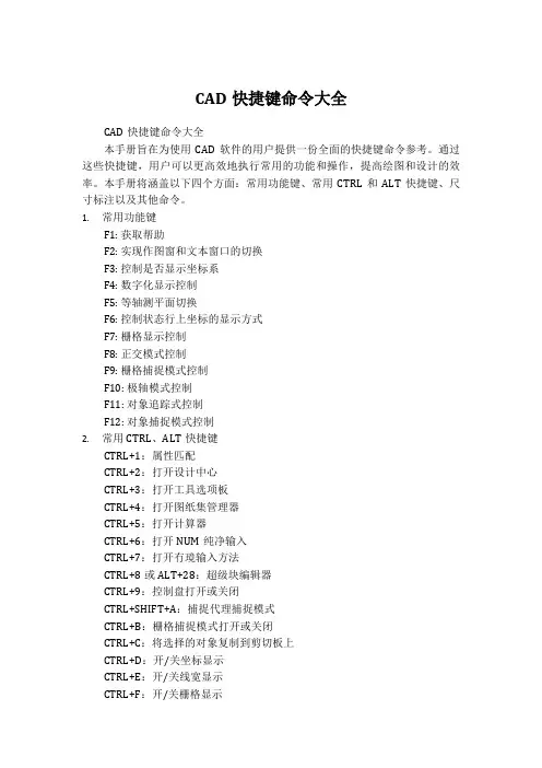 CAD快捷键命令大全