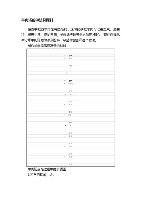 羊肉汤的做法及配料