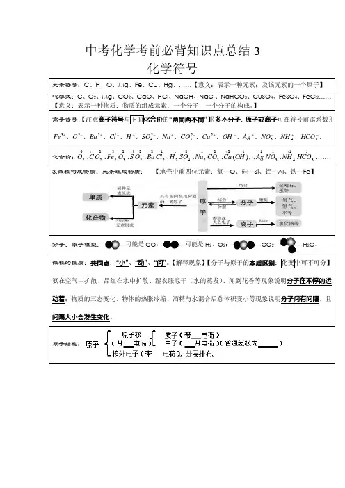 中考化学考前必背知识点总结3化学符号