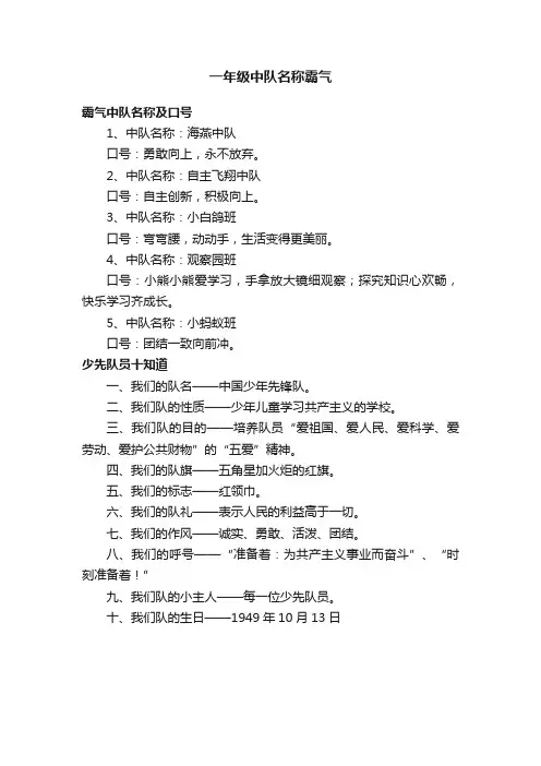 一年级中队名称霸气