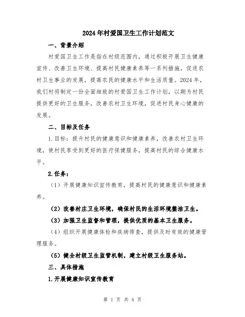 2024年村爱国卫生工作计划范文