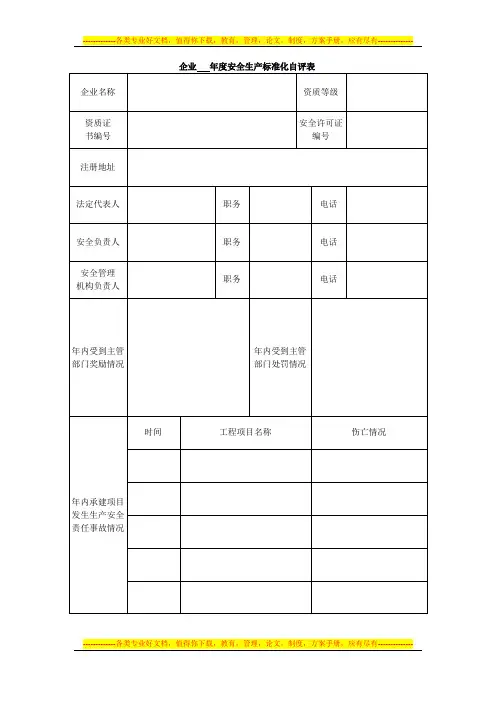 企业年度安全生产标准化自评表