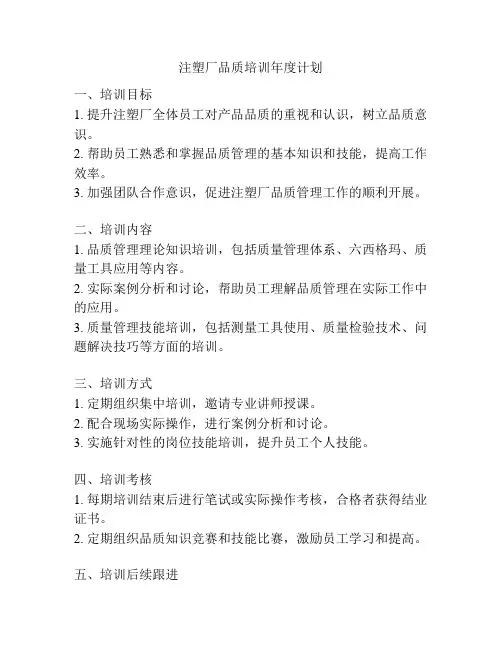 注塑厂品质培训年度计划