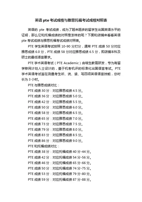 英语pte考试成绩与雅思托福考试成绩对照表