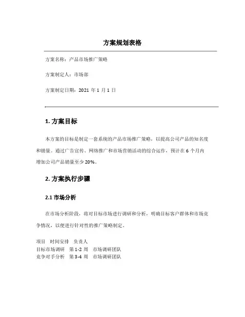 方案规划表格