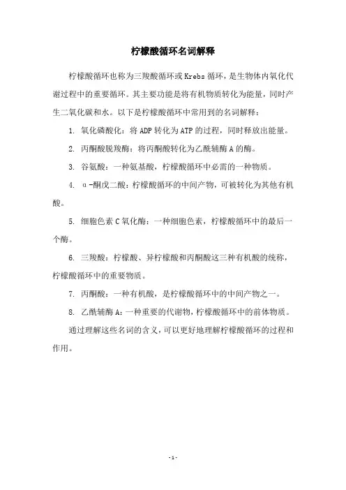 柠檬酸循环名词解释