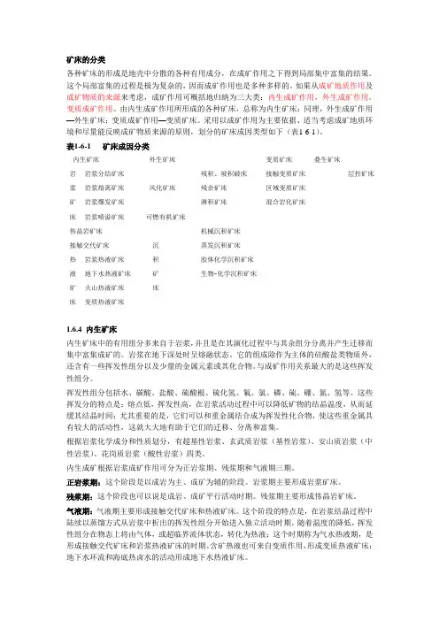 矿床的分类