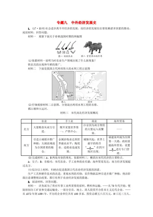 山西省2018年中考历史总复习 第2篇 专题聚焦 专题九 中外经济发展史试题2