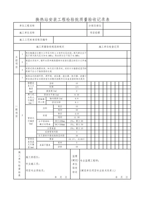 换热站安装工程检验批质量验收记录表