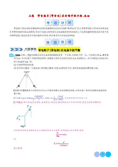 带电粒子(带电体)在电场中的平衡、运动--2024年高考物理大题突破(解析版)