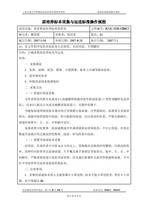尿培养标本采集与运送标准操作规程