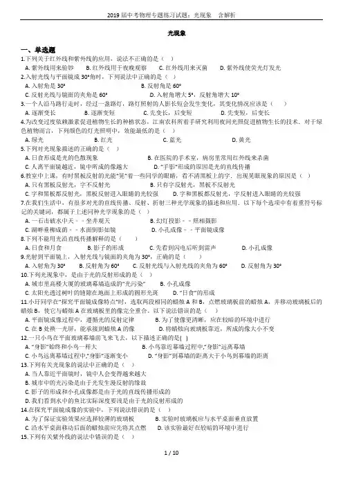 2019届中考物理专题练习试题：光现象  含解析