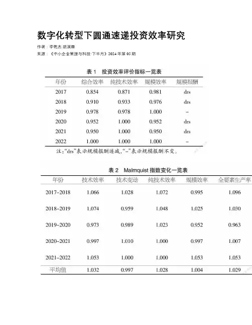 数字化转型下圆通速递投资效率研究