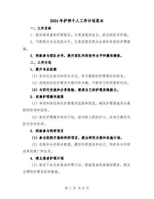 2024年护师个人工作计划范本（三篇）