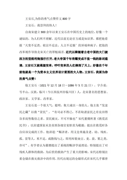 王安石,为你的勇气点赞作文800字
