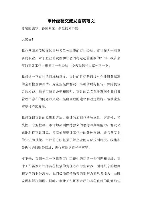 审计经验交流发言稿范文