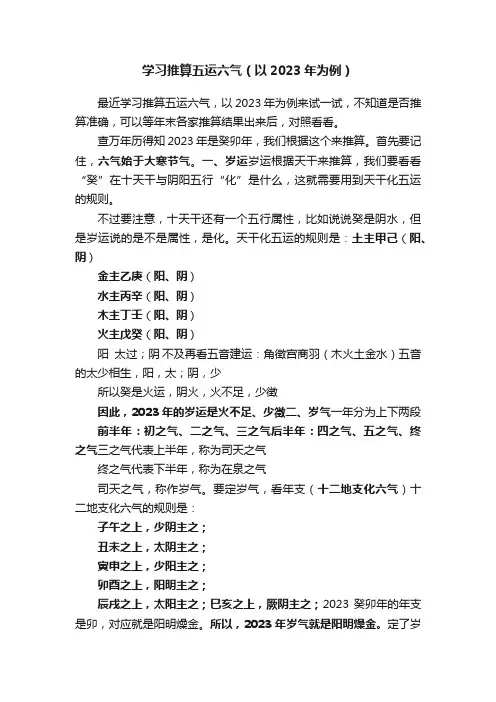 学习推算五运六气（以2023年为例）