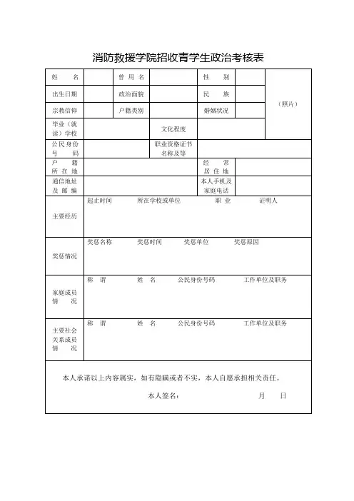 应征公民政治考核表 Hainan