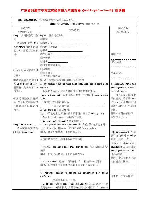 广东省河源市中英文实验学校九年级英语《unit1topic1sectionB》讲学稿