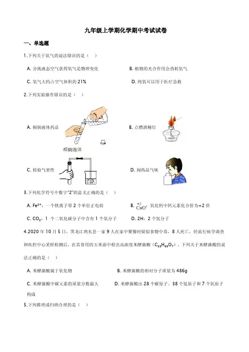 湖北省武汉市洪山区九年级上学期化学期中考试试卷附答案解析
