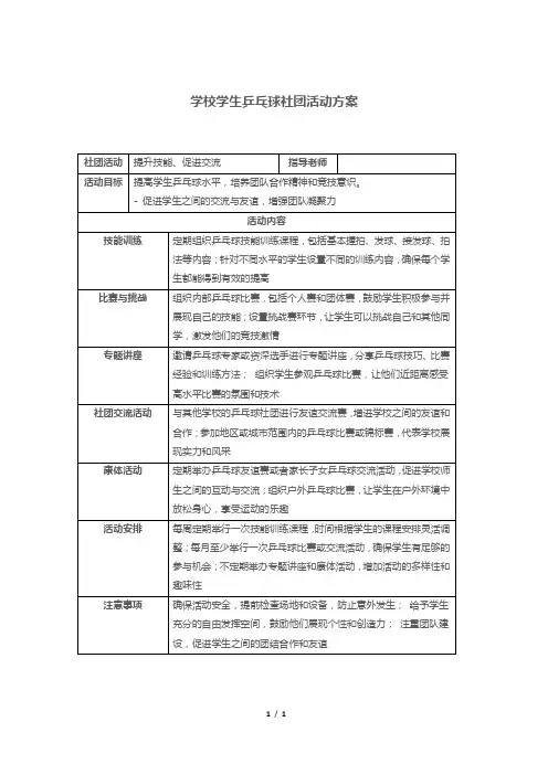 学校学生乒乓球社团活动方案