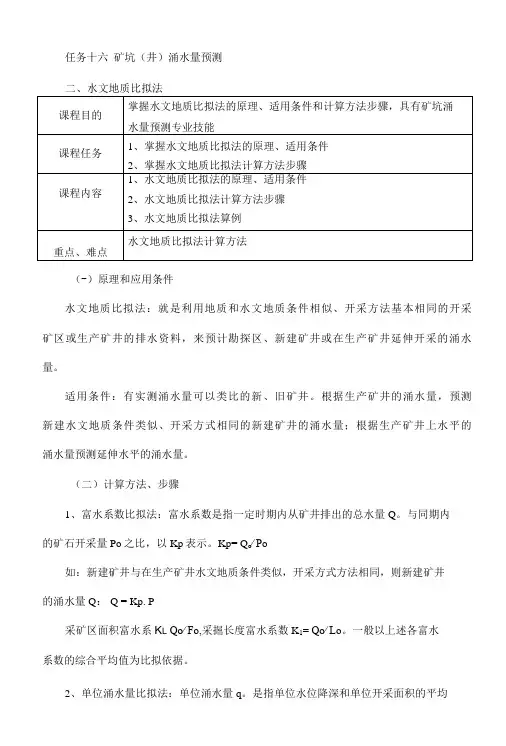 矿坑涌水量预测——水文地质比拟法