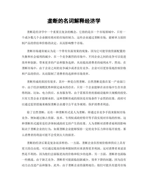 垄断的名词解释经济学