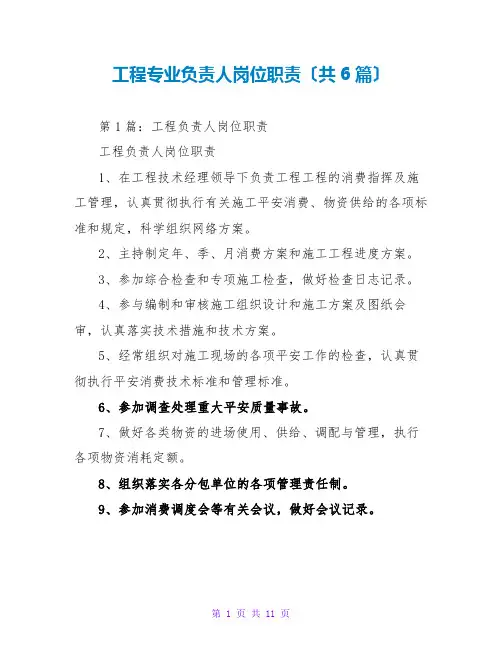 工程专业负责人岗位职责(共6篇)