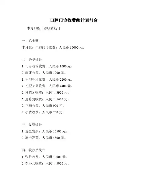 口腔门诊收费统计表前台