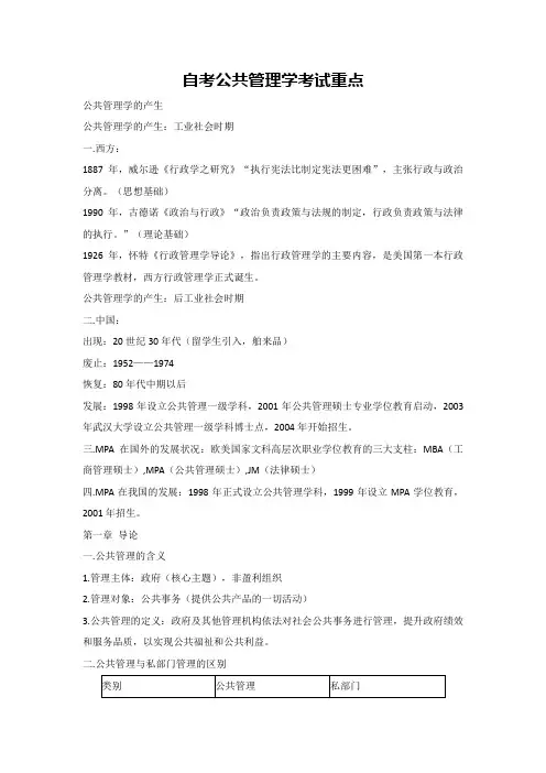 自考公共管理学考试重点