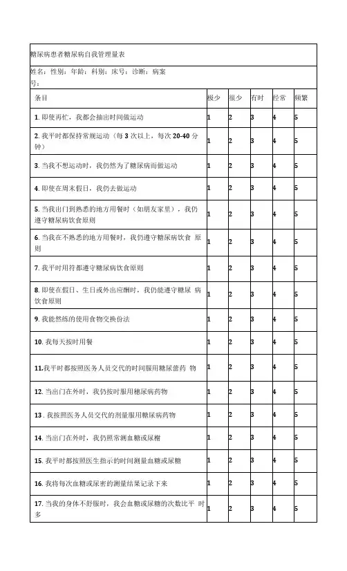 糖尿病患者糖尿病自我管理量表