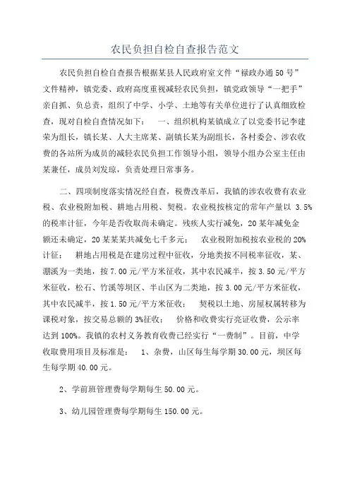 农民负担自检自查报告范文