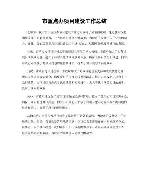 市重点办项目建设工作总结
