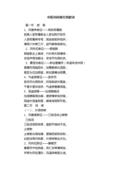 中医内科病方剂歌诀