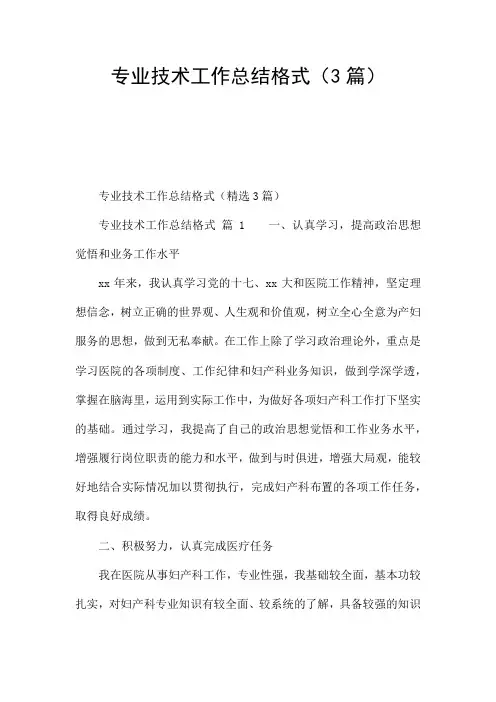 专业技术工作总结格式(3篇)