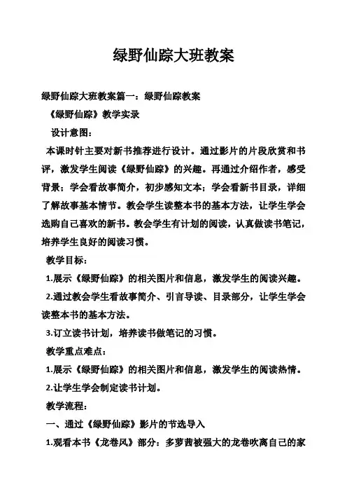 绿野仙踪大班教案