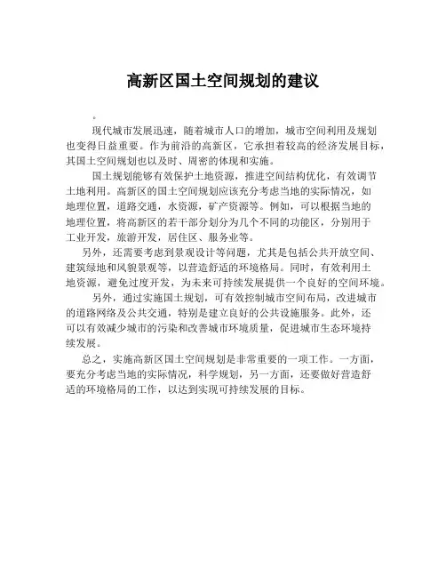 高新区国土空间规划的建议