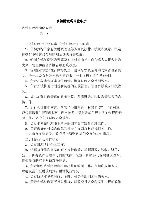 乡镇财政所岗位职责