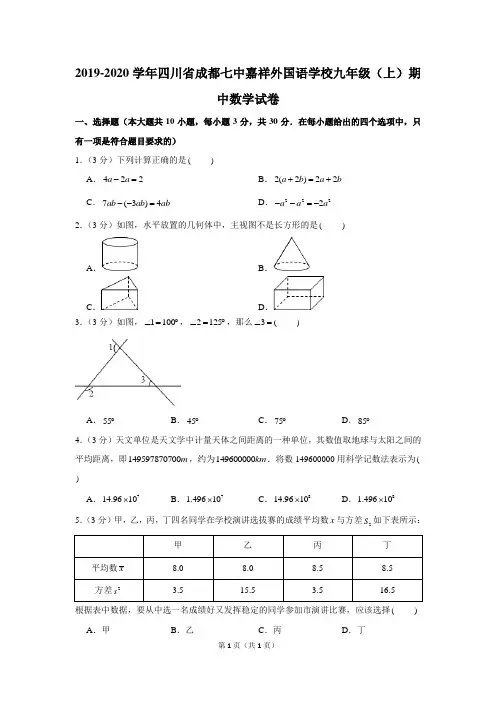 2019-2020学年四川省成都七中嘉祥外国语学校九年级(上)期中数学试卷